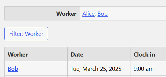 View the time records of selected workers only.