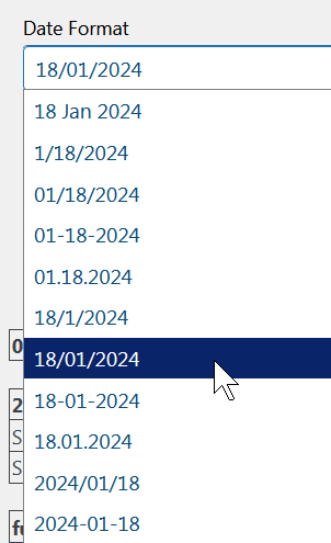 Plenty of options to choose for the new date format
