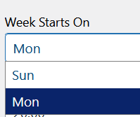 The first day of the week setting form