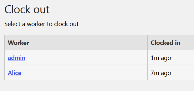 Currently clocked in users