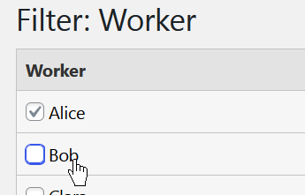 Select one or more workers to display their time log records Select one or more workers to display their time log records